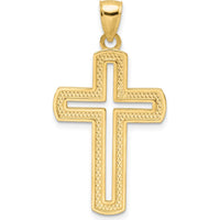 14K Yellow Gold Polished Beaded Cut-out Cross Pendant - 39mm Length by Oro Pregiato