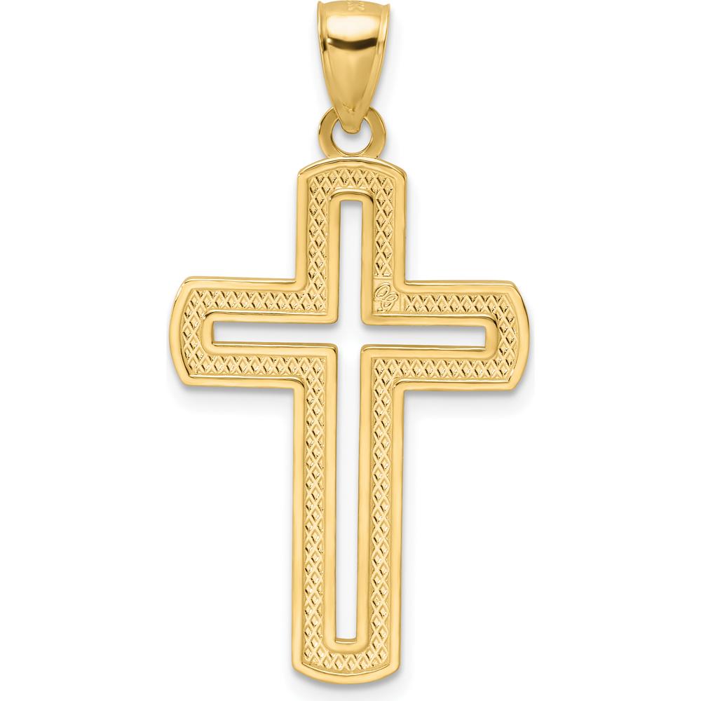 14K Yellow Gold Polished Beaded Cut-out Cross Pendant - 39mm Length by Oro Pregiato