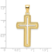 14K Yellow Gold Polished Beaded Cut-out Cross Pendant - 39mm Length by Oro Pregiato