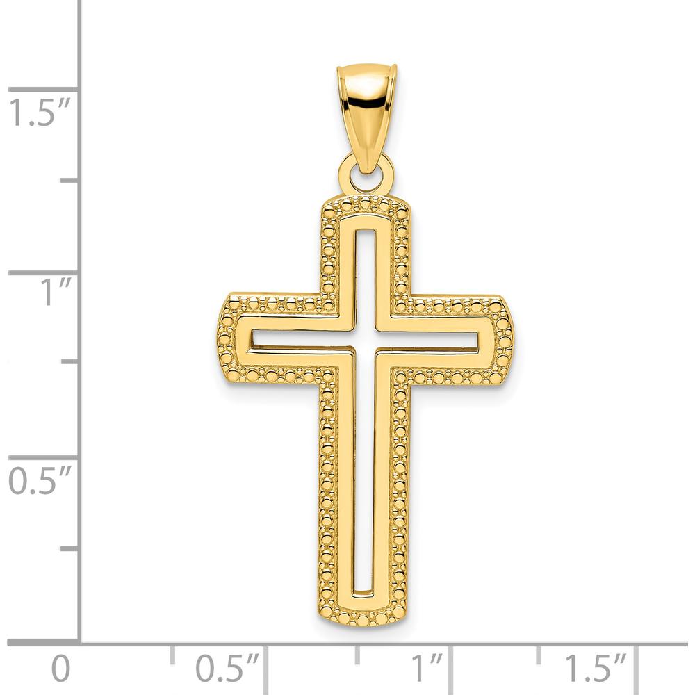 14K Yellow Gold Polished Beaded Cut-out Cross Pendant - 39mm Length by Oro Pregiato