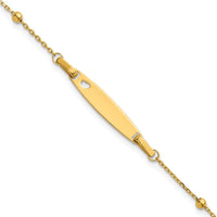 14K Yellow Gold Polished Beaded Cut-out Heart Baby/Child ID Bracelet with 1" Extender by Oro Pregiato