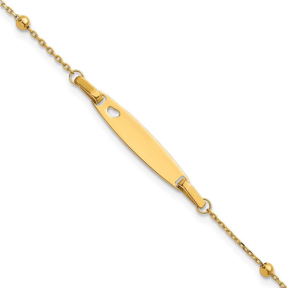 14K Yellow Gold Polished Beaded Cut-out Heart Baby/Child ID Bracelet with 1" Extender by Oro Pregiato