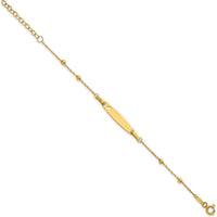 14K Yellow Gold Polished Beaded Cut-out Heart Baby/Child ID Bracelet with 1" Extender by Oro Pregiato
