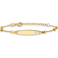 14K Yellow Gold Polished Beaded Cut-out Heart Baby/Child ID Bracelet with 1" Extender by Oro Pregiato