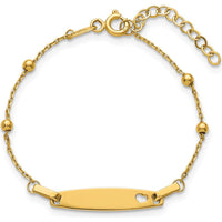 14K Yellow Gold Polished Beaded Cut-out Heart Baby/Child ID Bracelet with 1" Extender by Oro Pregiato