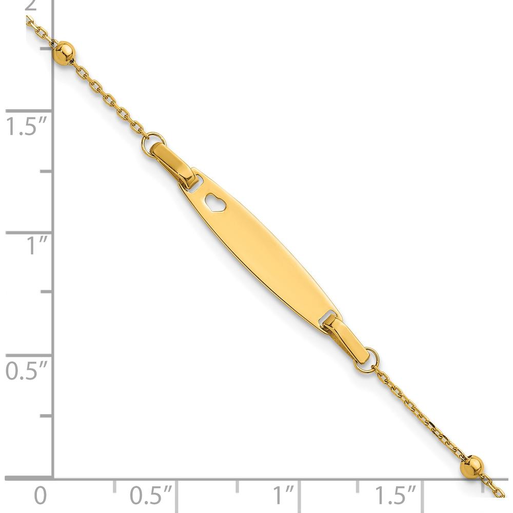 14K Yellow Gold Polished Beaded Cut-out Heart Baby/Child ID Bracelet with 1" Extender by Oro Pregiato