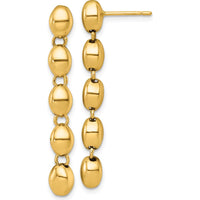14K Yellow Gold Polished Beaded Dangle Earrings - 39mm Length, Hollow Design by 0