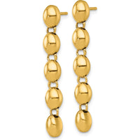 14K Yellow Gold Polished Beaded Dangle Earrings - 39mm Length, Hollow Design by 0