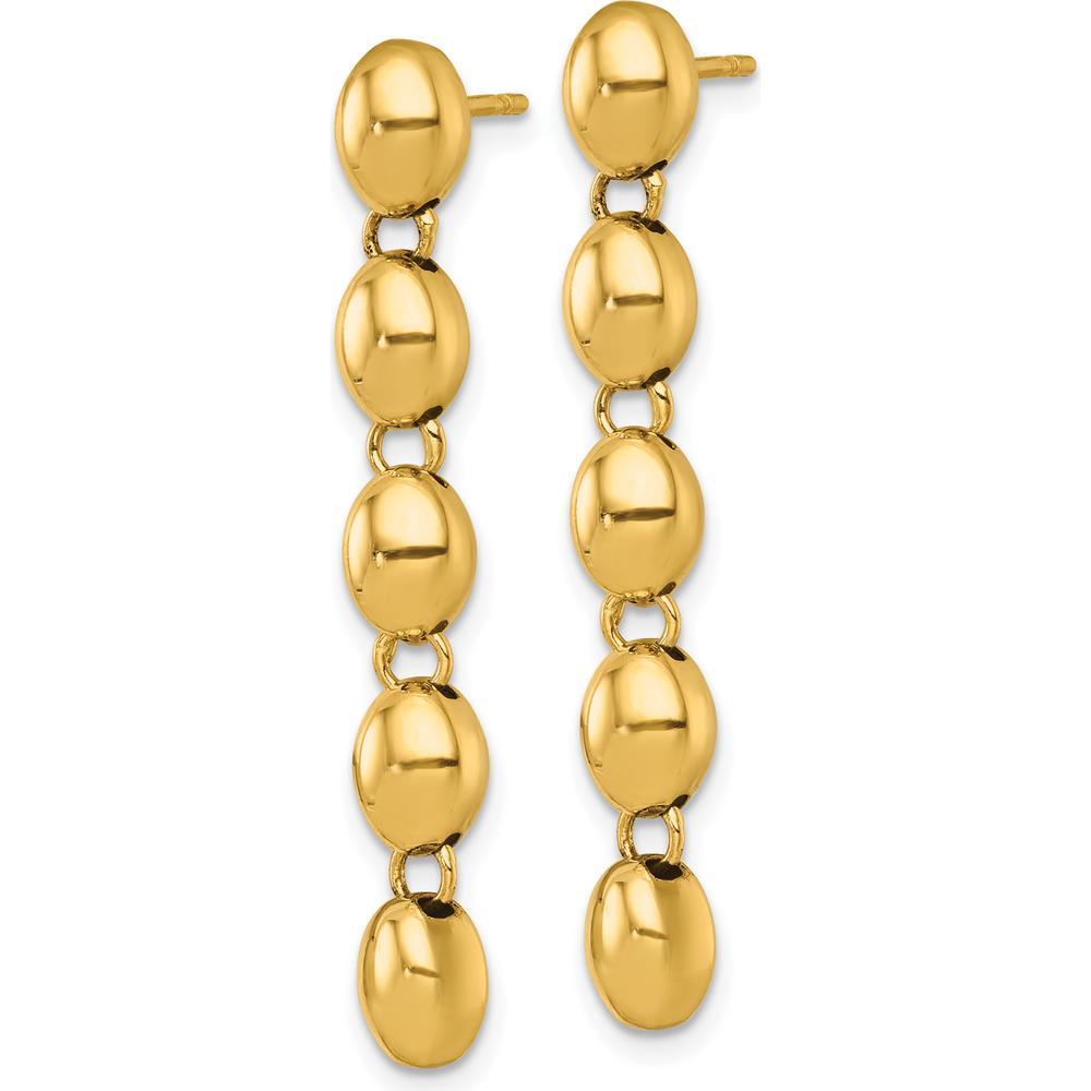 14K Yellow Gold Polished Beaded Dangle Earrings - 39mm Length, Hollow Design by 0