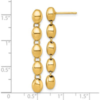 14K Yellow Gold Polished Beaded Dangle Earrings - 39mm Length, Hollow Design by 0