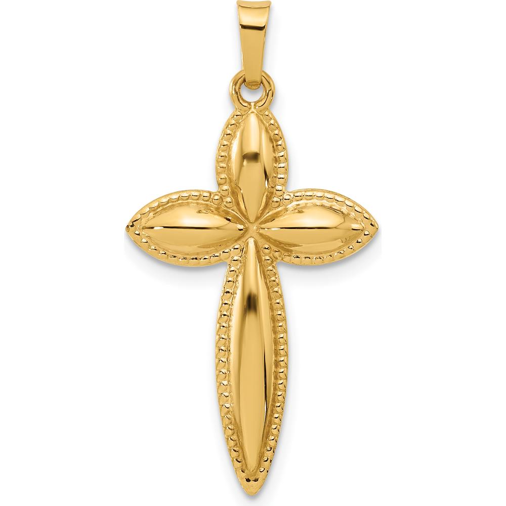 14K Yellow Gold Polished Beaded Edge Passion Cross Pendant by Oro Pregiato