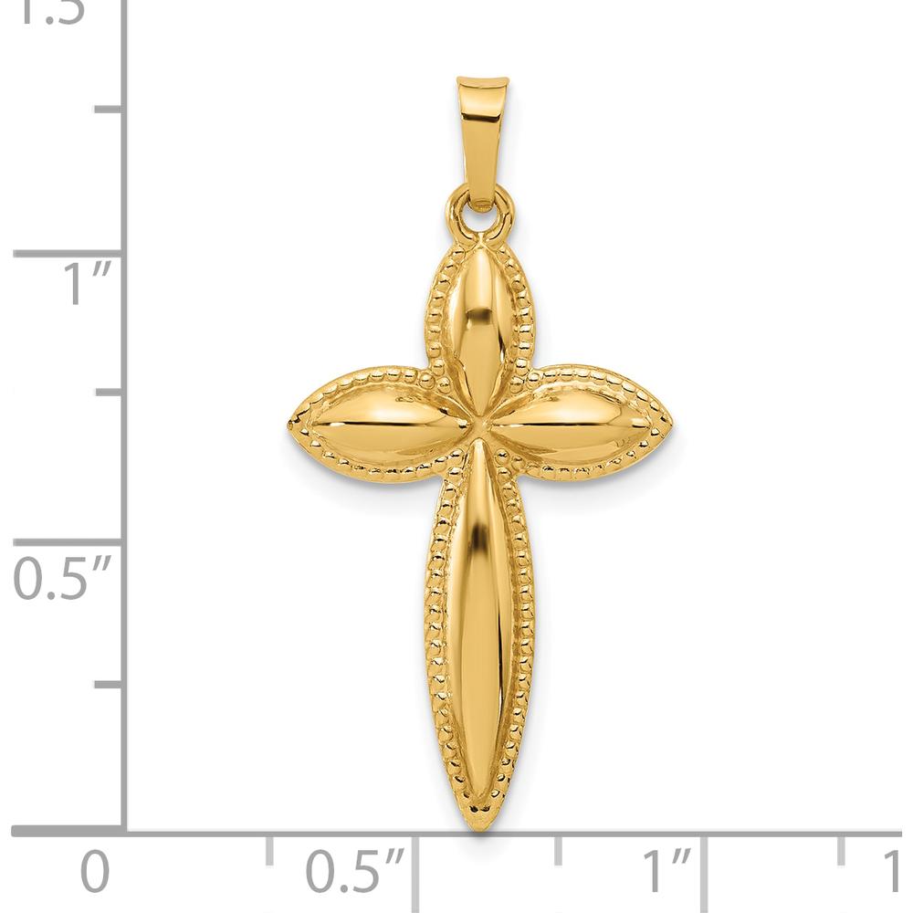 14K Yellow Gold Polished Beaded Edge Passion Cross Pendant by Oro Pregiato