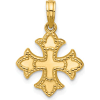 14K Yellow Gold Polished Beaded Fleur de Lis Cross Pendant - 21.2mm Length by Oro Pregiato