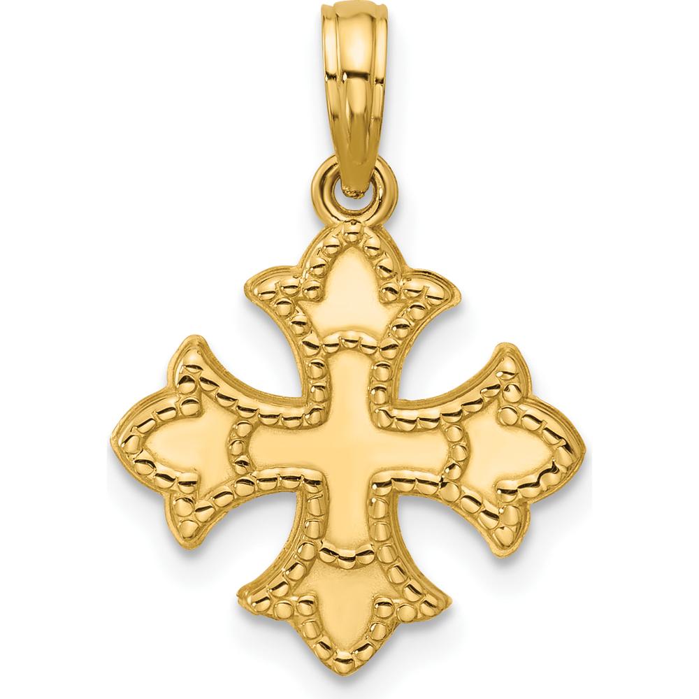 14K Yellow Gold Polished Beaded Fleur de Lis Cross Pendant - 21.2mm Length by Oro Pregiato
