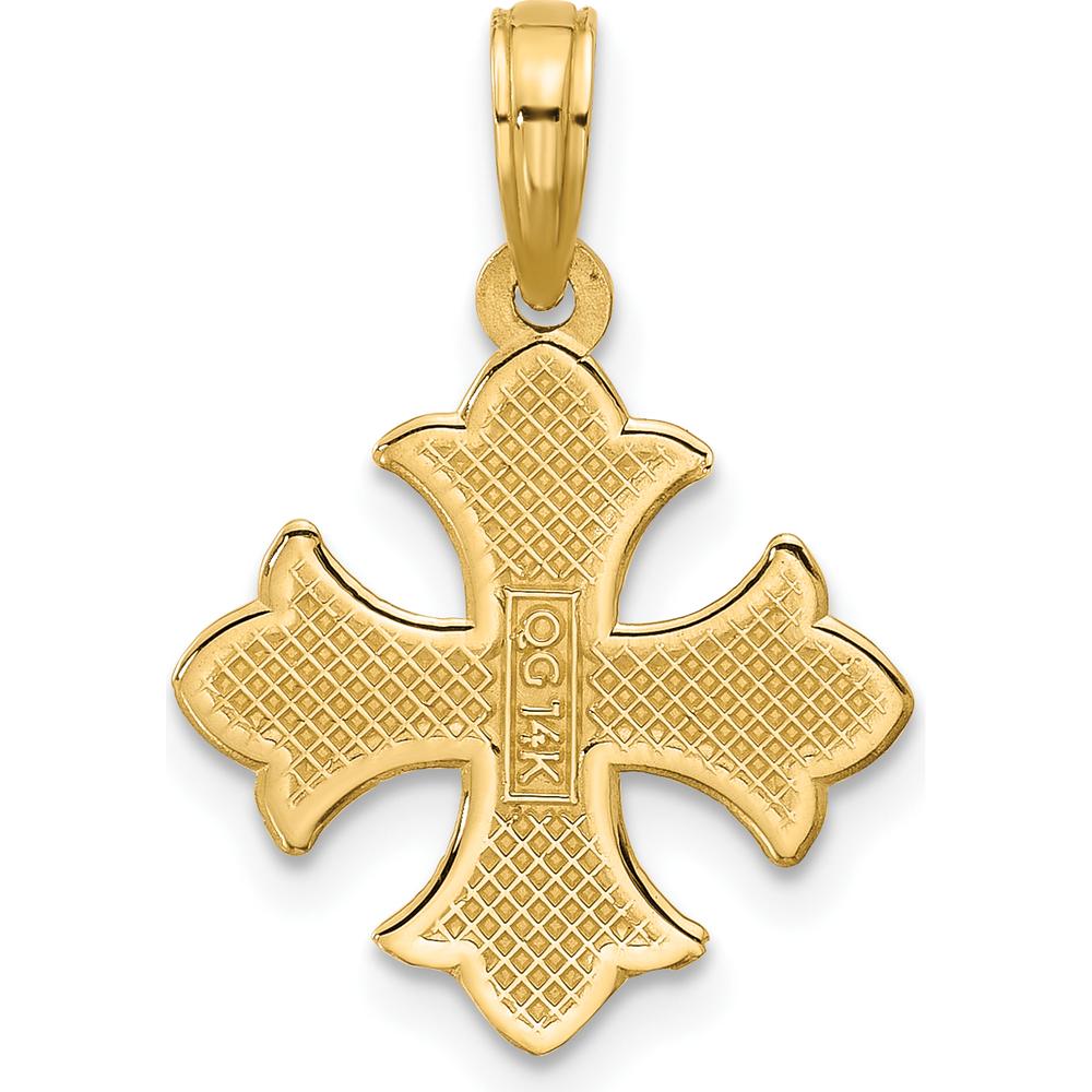 14K Yellow Gold Polished Beaded Fleur de Lis Cross Pendant - 21.2mm Length by Oro Pregiato