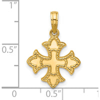 14K Yellow Gold Polished Beaded Fleur de Lis Cross Pendant - 21.2mm Length by Oro Pregiato
