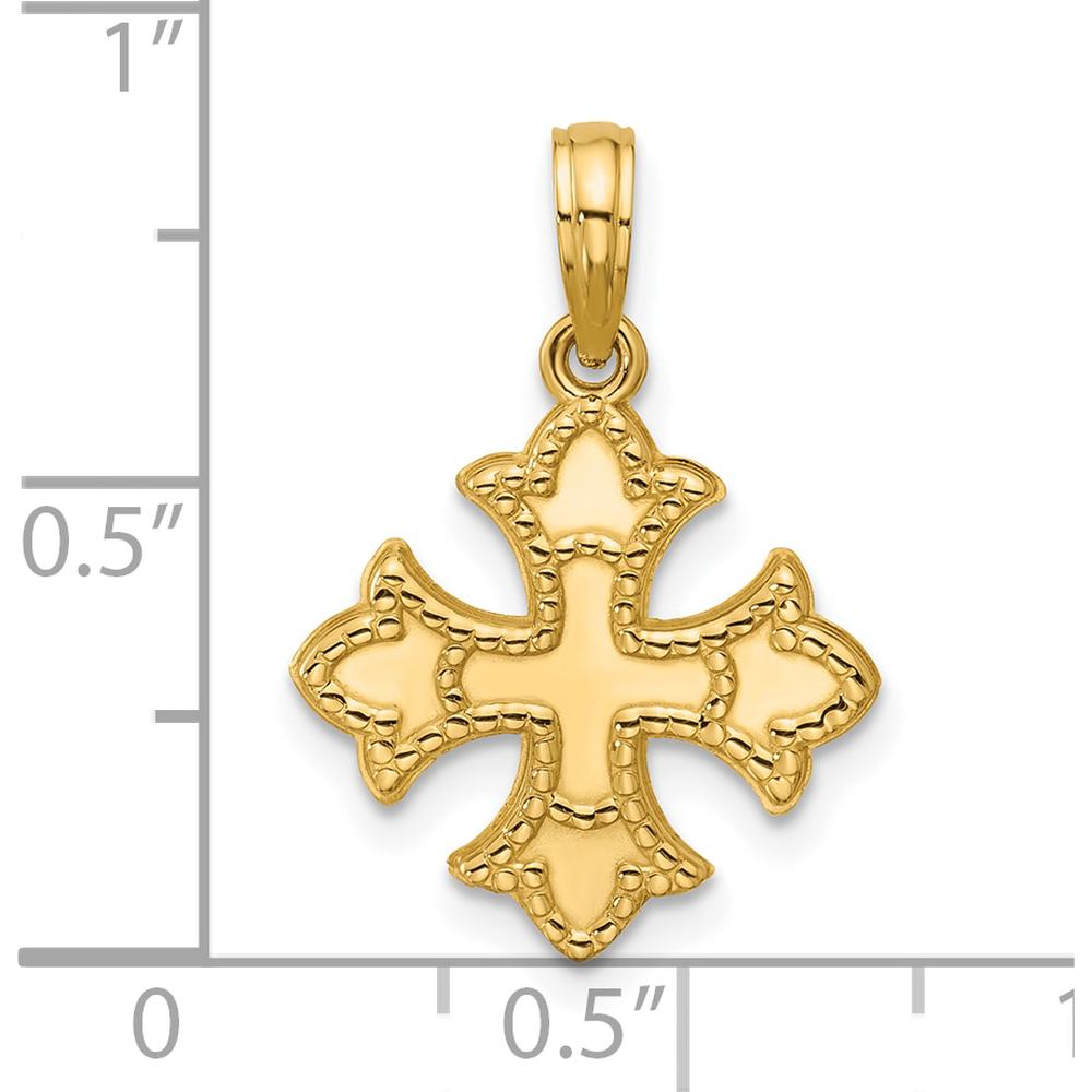 14K Yellow Gold Polished Beaded Fleur de Lis Cross Pendant - 21.2mm Length by Oro Pregiato