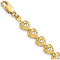 14K Yellow Gold Polished Beaded Heart Link Bracelet - 7" Length by Oro Pregiato