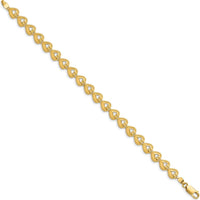 14K Yellow Gold Polished Beaded Heart Link Bracelet - 7" Length by Oro Pregiato