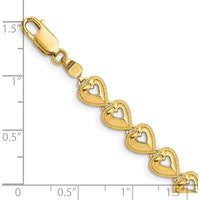 14K Yellow Gold Polished Beaded Heart Link Bracelet - 7" Length by Oro Pregiato