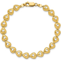 14K Yellow Gold Polished Beaded Heart Link Bracelet - 7" Length by Oro Pregiato