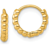 14K Yellow Gold Polished Beaded Hinged Hoop Earrings - 11mm Length by 0