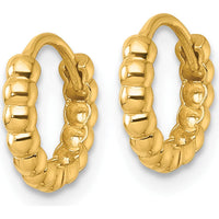 14K Yellow Gold Polished Beaded Hinged Hoop Earrings - 11mm Length by 0