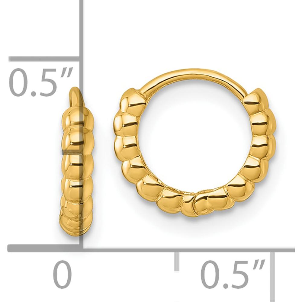 14K Yellow Gold Polished Beaded Hinged Hoop Earrings - 11mm Length by 0