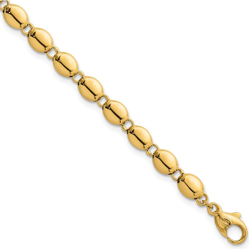 14K Yellow Gold Polished Beaded Link Bracelet - 5.25mm Width, 7.25" Length by 0