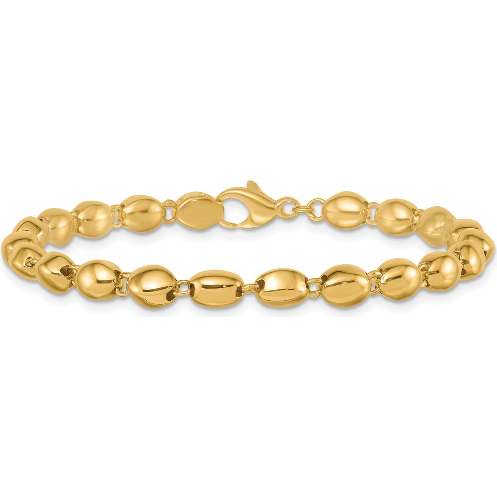 14K Yellow Gold Polished Beaded Link Bracelet - 5.25mm Width, 7.25" Length by 0