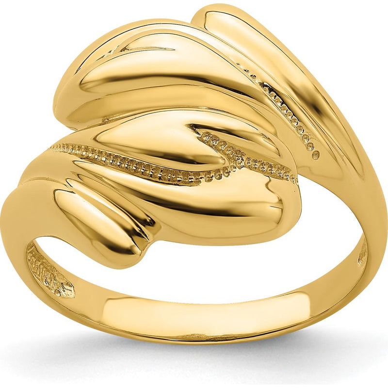 14K Yellow Gold Polished Beaded Swirl Crossover Ring by 0