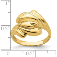 14K Yellow Gold Polished Beaded Swirl Crossover Ring by 0
