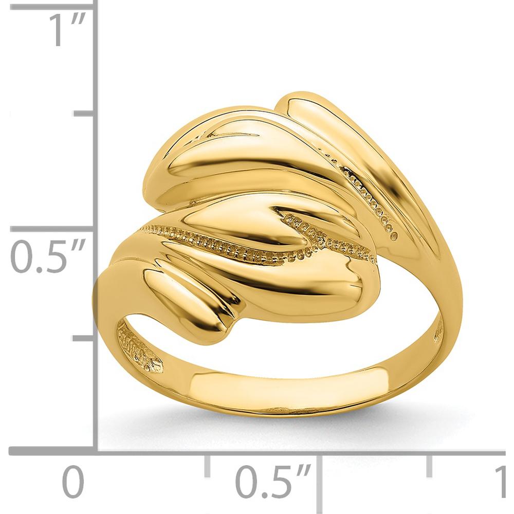 14K Yellow Gold Polished Beaded Swirl Crossover Ring by 0