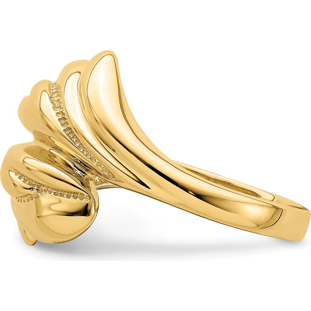 14K Yellow Gold Polished Beaded Swirl Crossover Ring by 0
