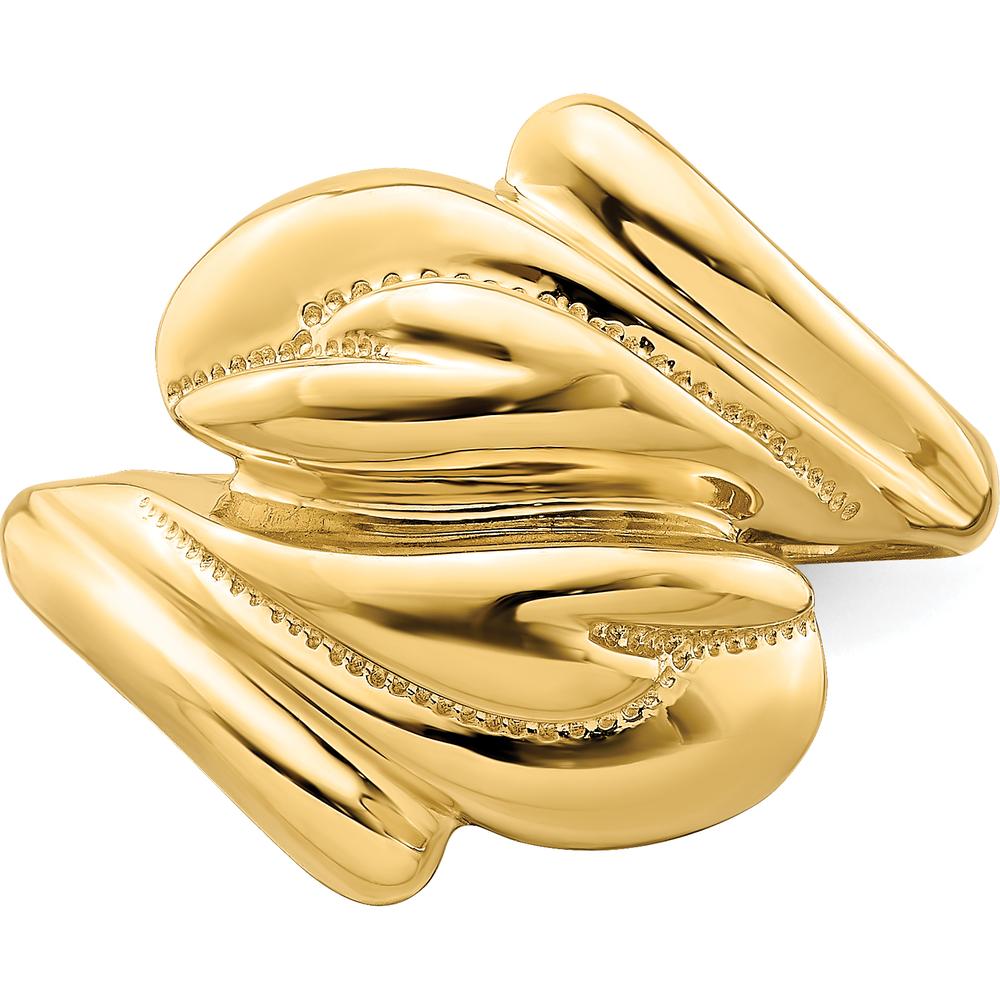 14K Yellow Gold Polished Beaded Swirl Crossover Ring by 0