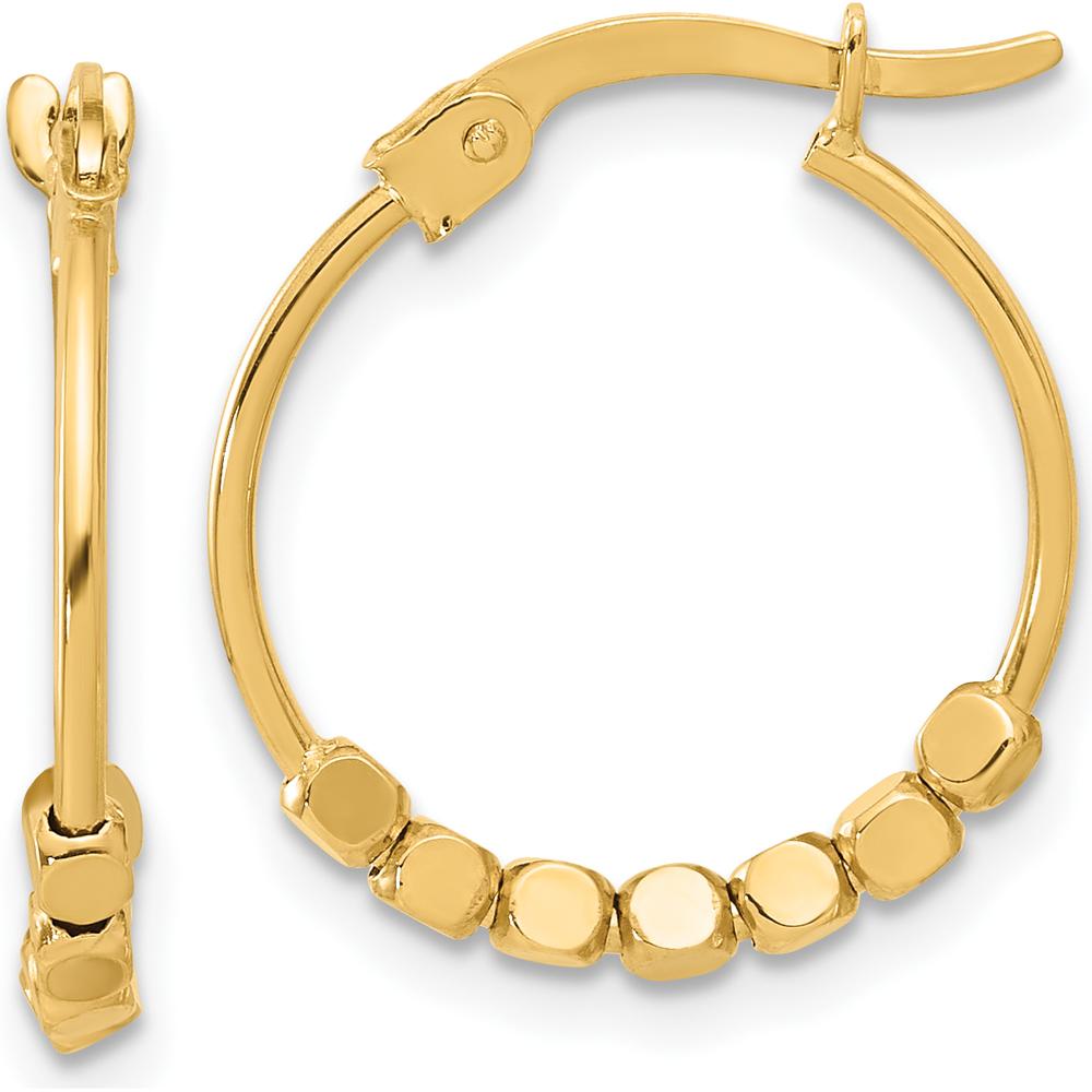 14K Yellow Gold Polished Beads Large Hoop Earrings - 18.7mm Length by 0