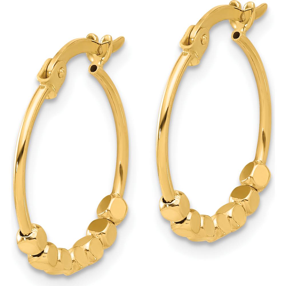 14K Yellow Gold Polished Beads Large Hoop Earrings - 18.7mm Length by 0