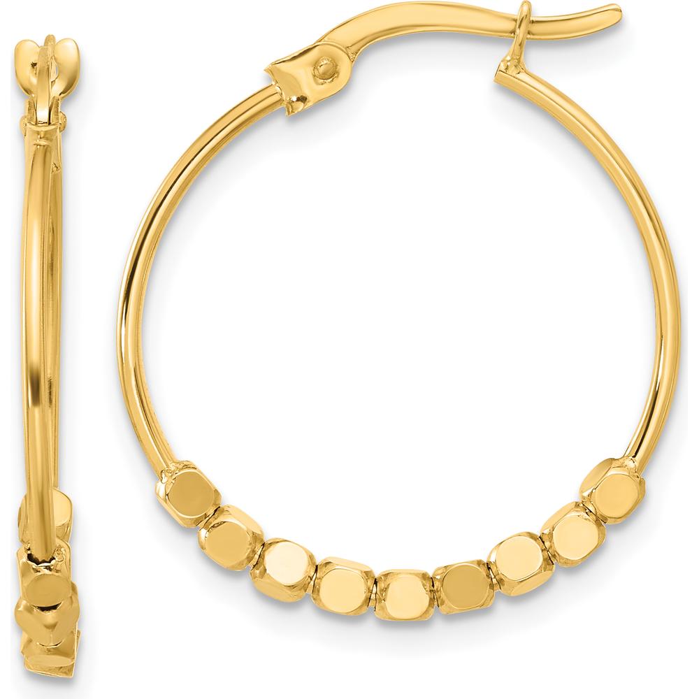 14K Yellow Gold Polished Beads Large Hoop Earrings - Classic Luxury by 0
