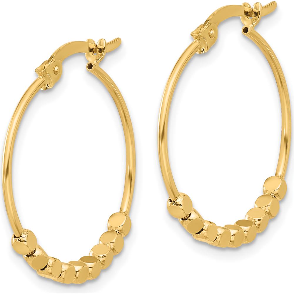 14K Yellow Gold Polished Beads Large Hoop Earrings - Classic Luxury by 0