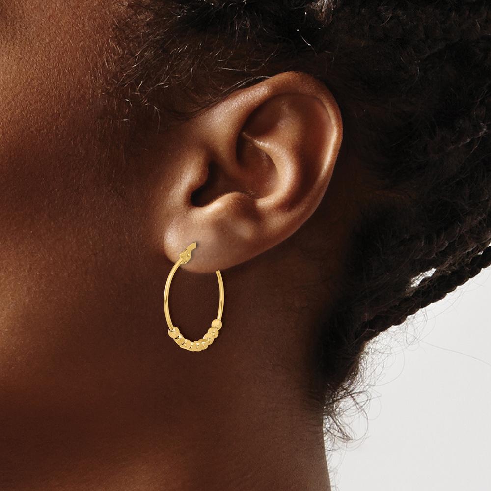 14K Yellow Gold Polished Beads Large Hoop Earrings - Classic Luxury by 0