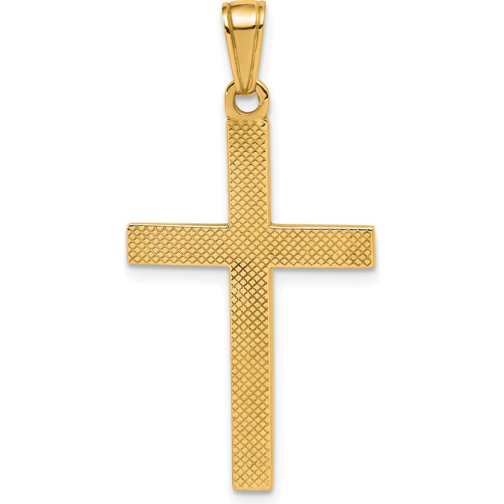 14K Yellow Gold Polished Beveled Cross Charm - 36mm Length by Oro Pregiato