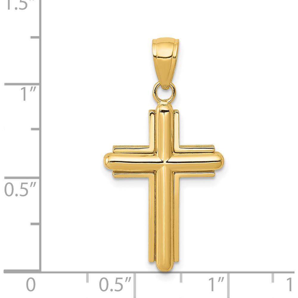 14K Yellow Gold Polished Beveled Stick Cross Pendant with Open Back Design by Oro Pregiato