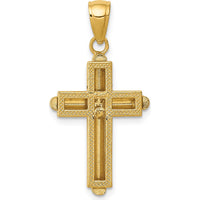 14K Yellow Gold Polished Beveled Stick Cross Pendant with Open Back Design by Oro Pregiato