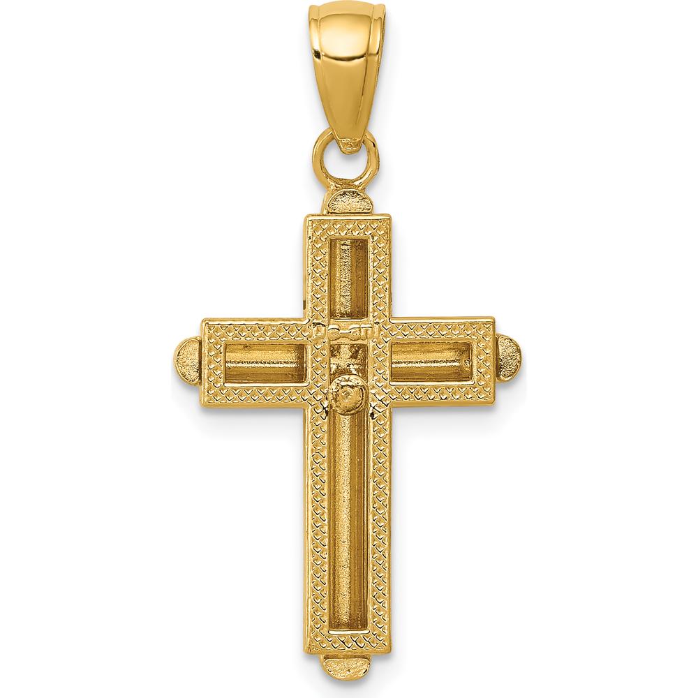 14K Yellow Gold Polished Beveled Stick Cross Pendant with Open Back Design by Oro Pregiato