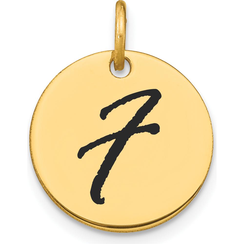 14K Yellow Gold Polished Black Enamel Initial "F" Disk Charm - 15.24mm by Oro Pregiato