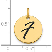 14K Yellow Gold Polished Black Enamel Initial "F" Disk Charm - 15.24mm by Oro Pregiato