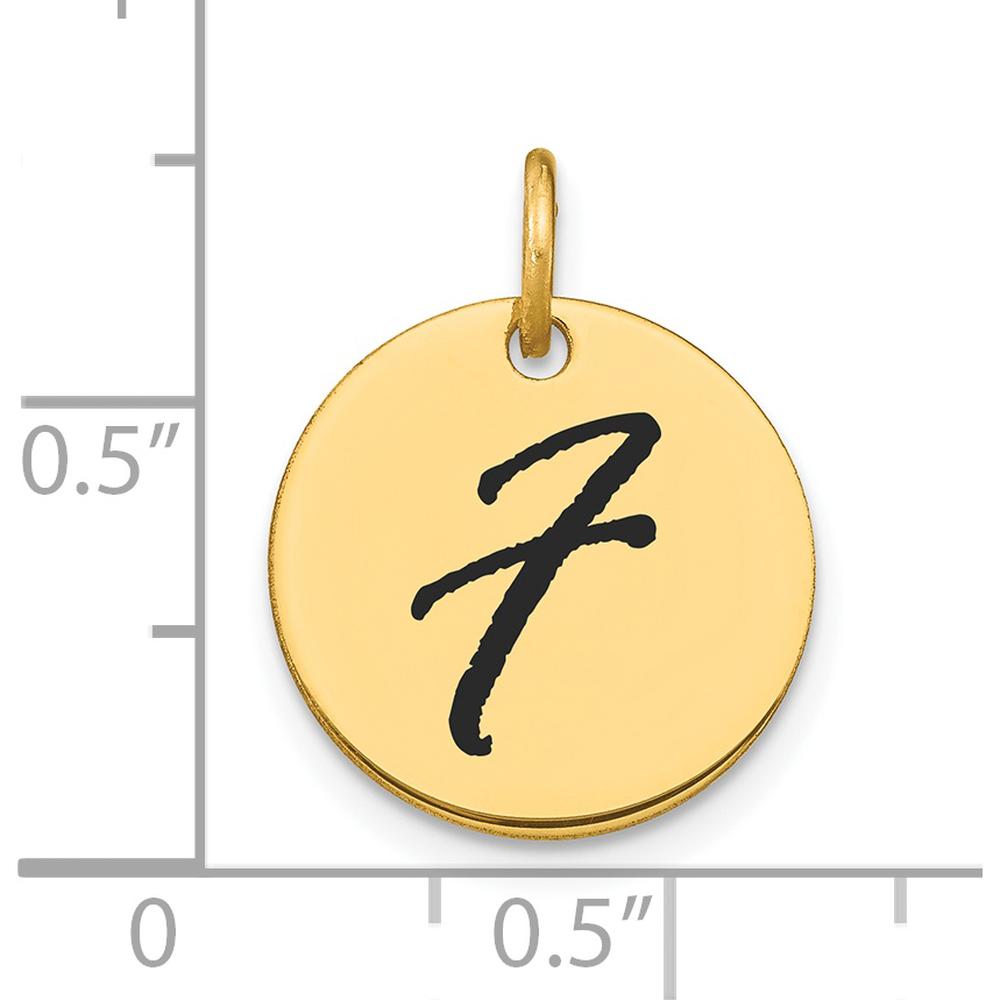 14K Yellow Gold Polished Black Enamel Initial "F" Disk Charm - 15.24mm by Oro Pregiato