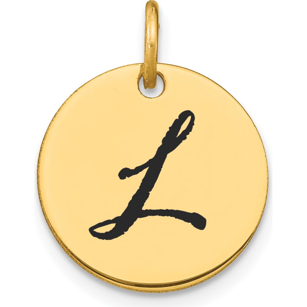 14K Yellow Gold Polished Black Enamel 'L' Initial Disk Charm by Oro Pregiato