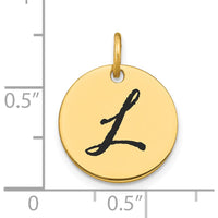 14K Yellow Gold Polished Black Enamel 'L' Initial Disk Charm by Oro Pregiato