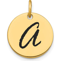 14K Yellow Gold Polished Black Enamel Letter A Initial Disk Charm by Oro Pregiato